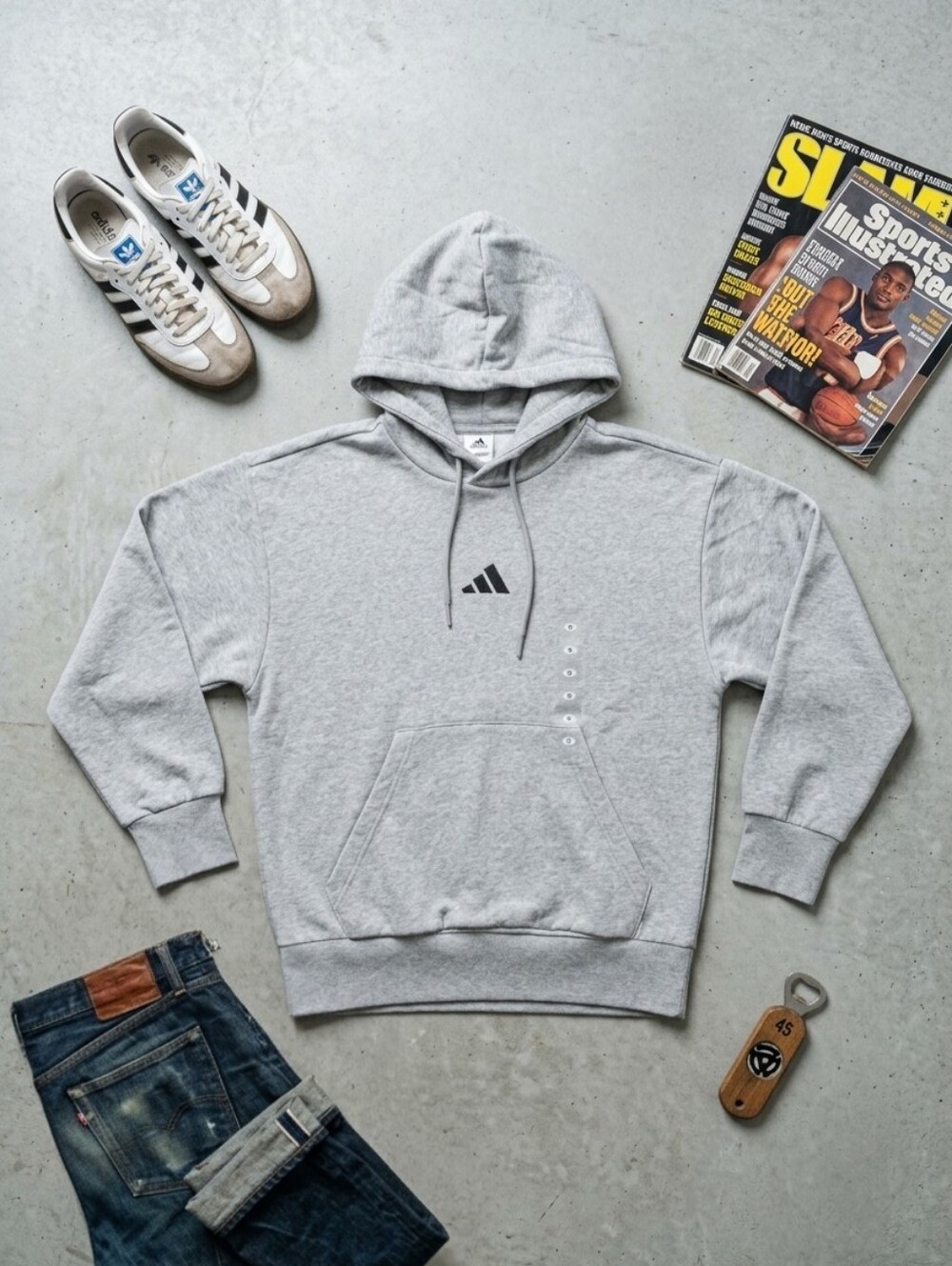 Adidas Sportswear Feelcozy Minimalist Logo Fleece Hoodie Grey Men's Medium New